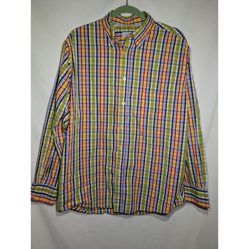 Barry Bricken Mens Button Down Plaid‎ Shirt Sz L Colorful Preppy Career Business